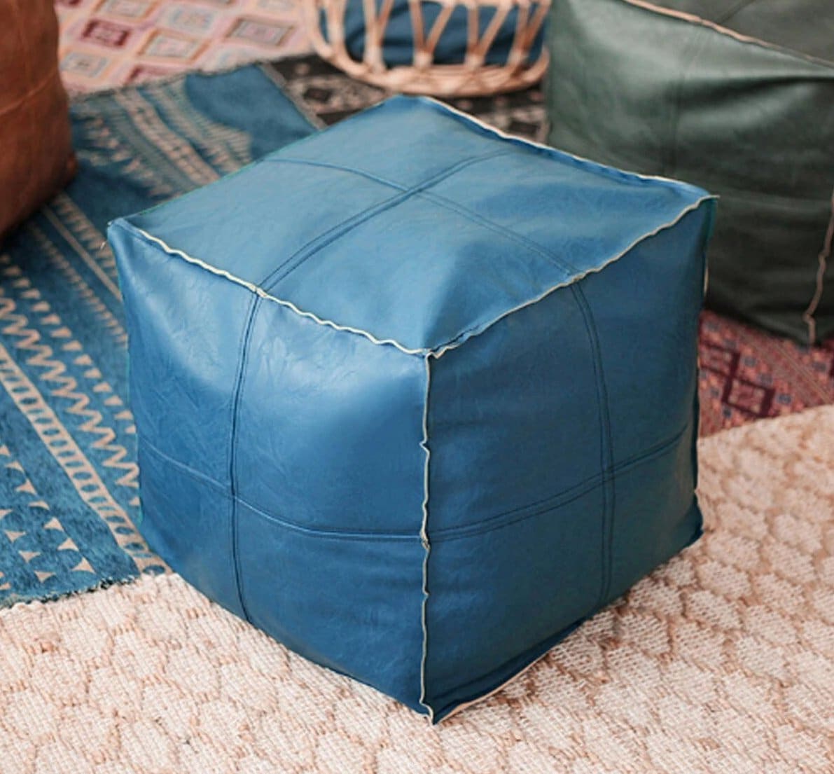 pouf marocain bleu
