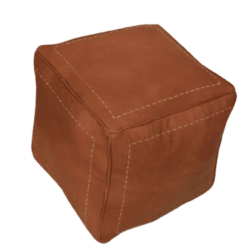 Pouf en cuir Carré Marocain - Marron clair - Pouf