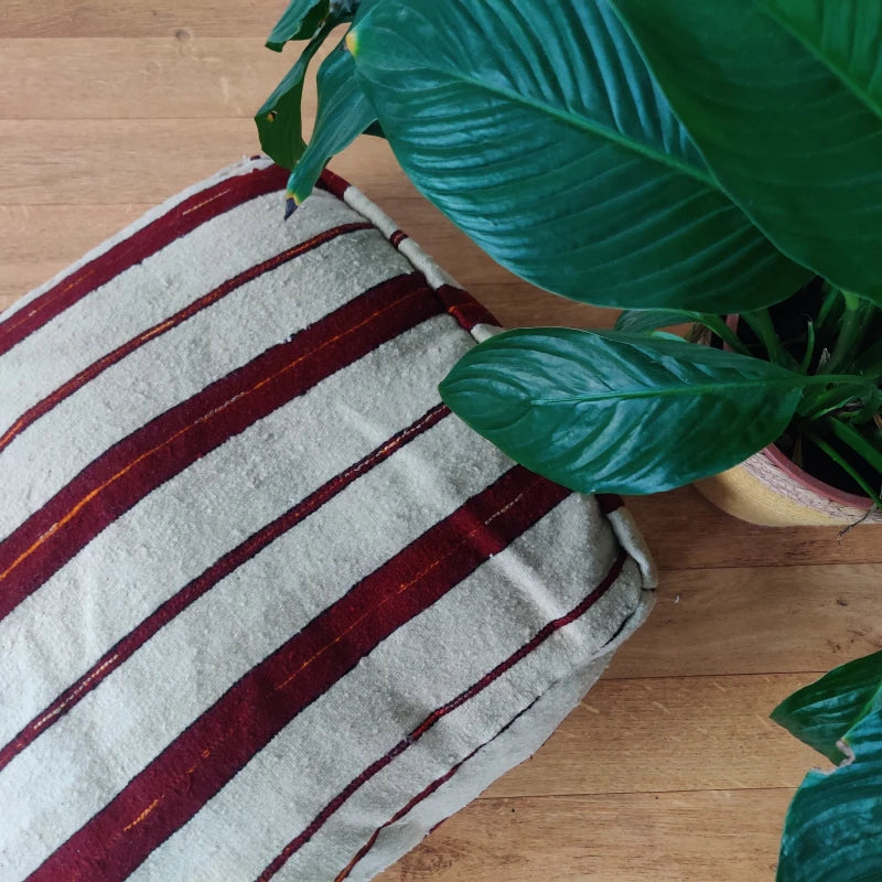 Pouf Handira rouge et blanc - MAZIR Décoration