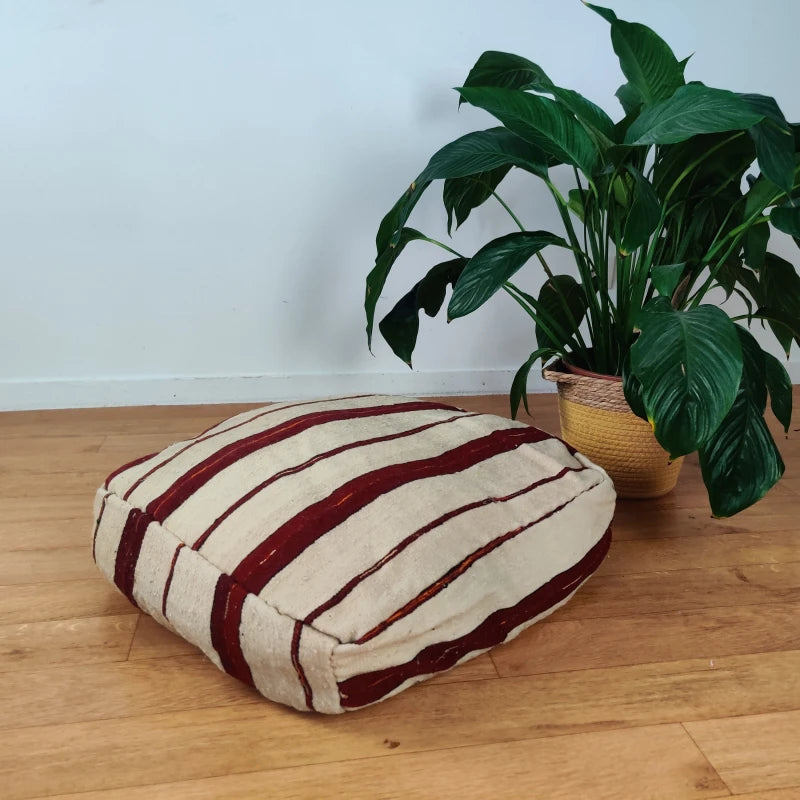 Pouf Handira rouge et blanc - MAZIR Décoration