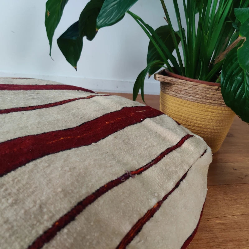Pouf Handira rouge et blanc - MAZIR Décoration