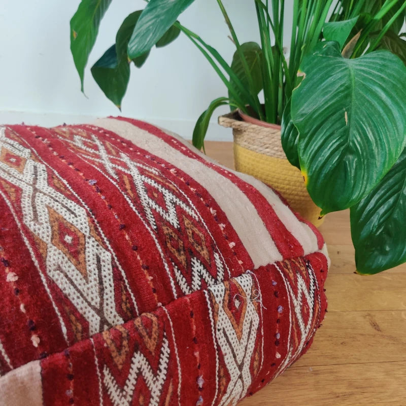 Pouf Handira rouge - MAZIR Décoration