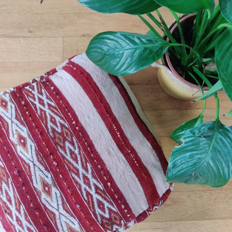 Pouf Handira rouge - MAZIR Décoration