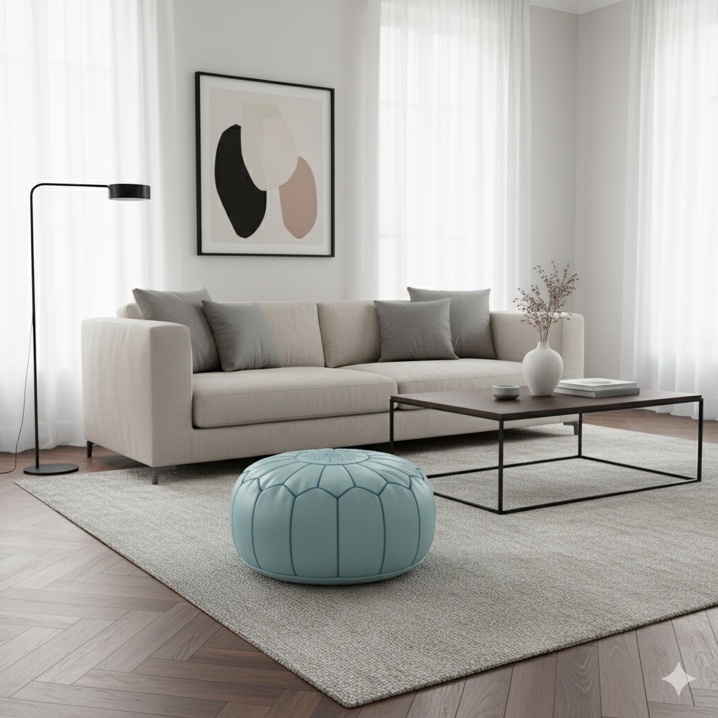 Pouf Marocain bleu ciel