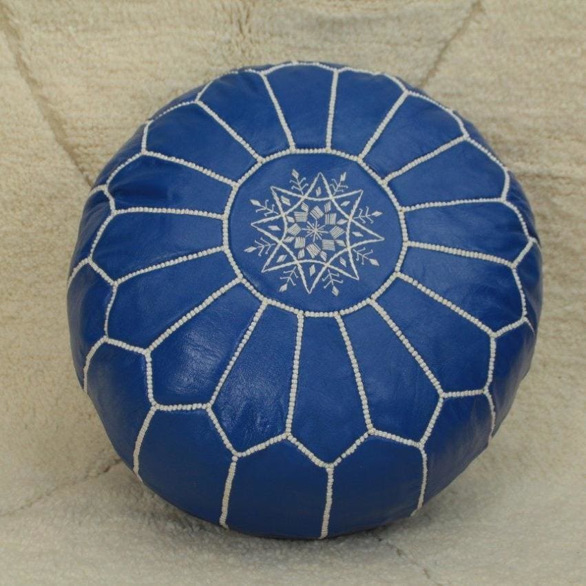 pouf en cuir bleu