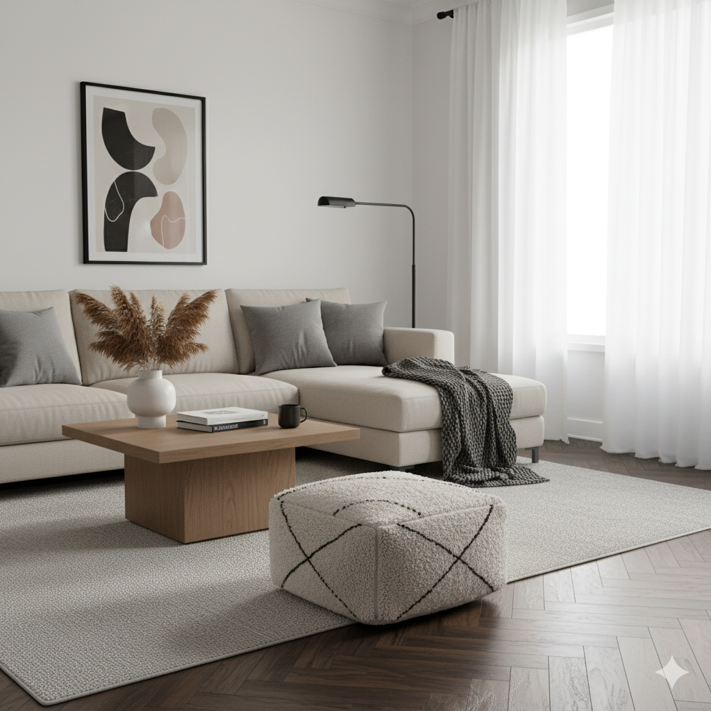 Pouf marocain laine blanc et noir