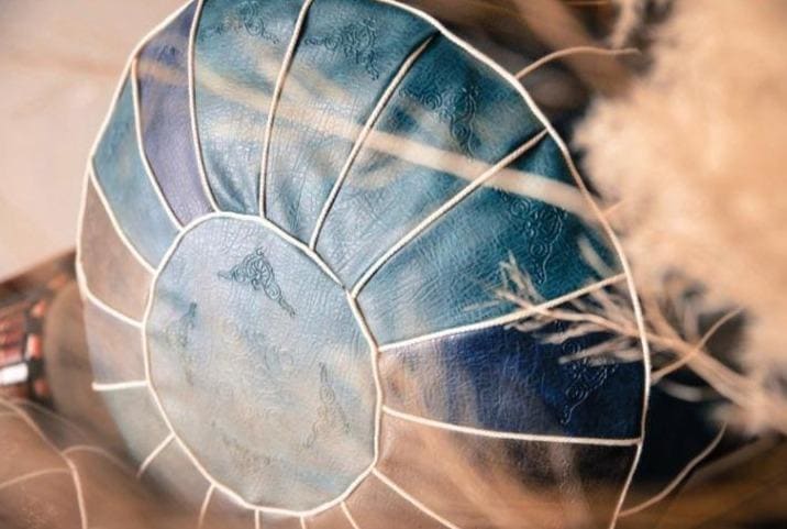 pouf marocain bleu rond
