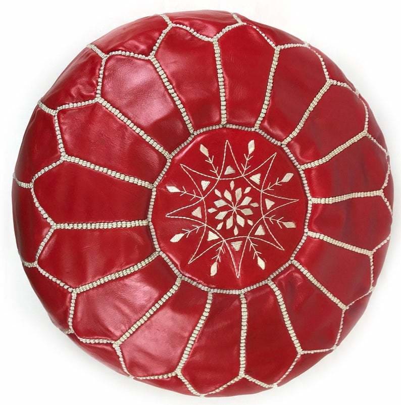 pouf marocain rouge et blanc