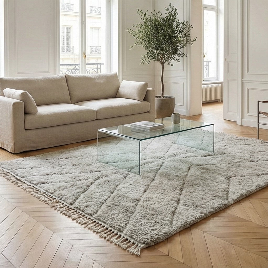 Grand tapis marocain gris laine 200x300 cm