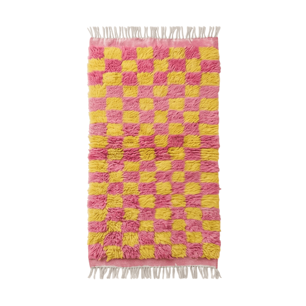 Petit tapis berbère damier rose et jaune