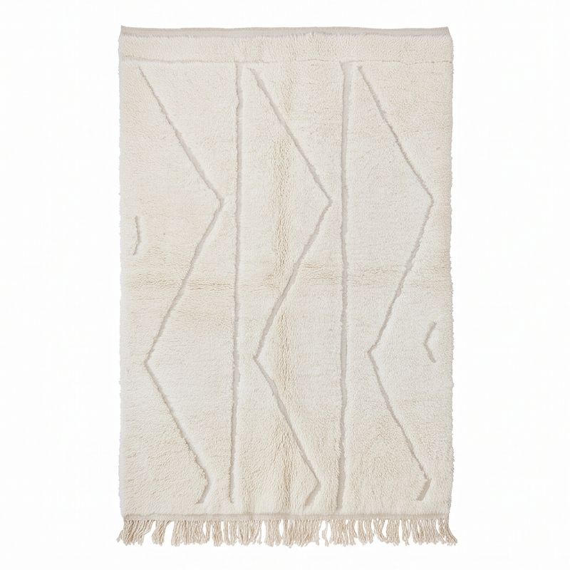 Vue de dessus du tapis Béni Ouarain à chevrons en relief ton sur ton