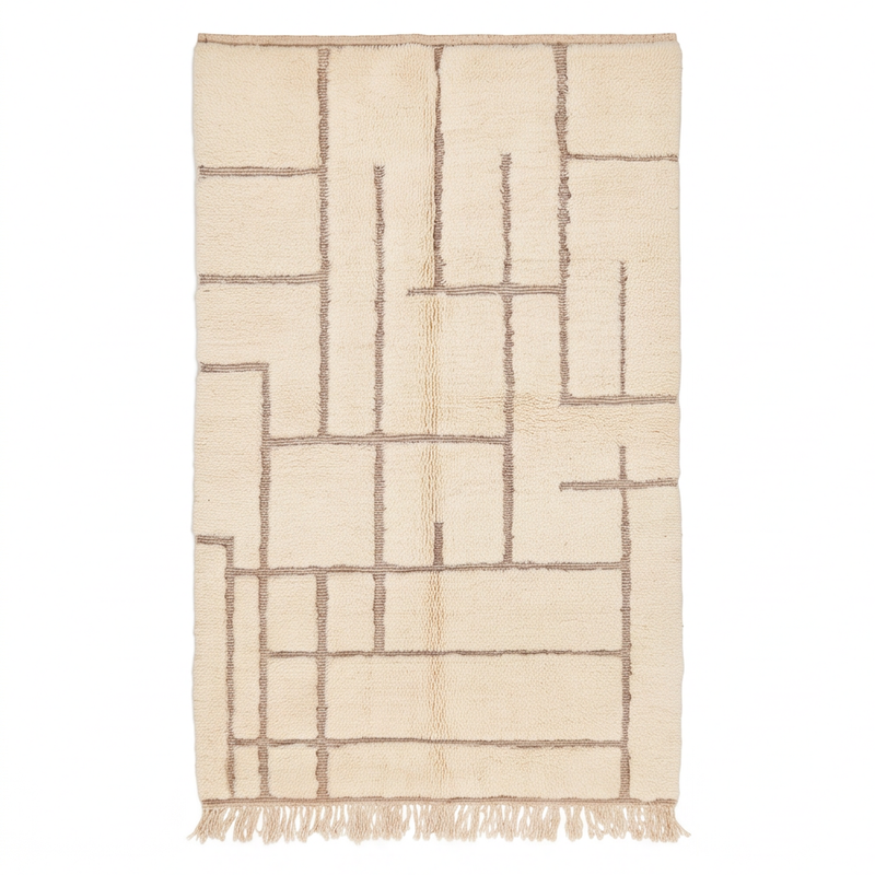 Vue de dessus du tapis Béni Ouarain à rectangles taupe
