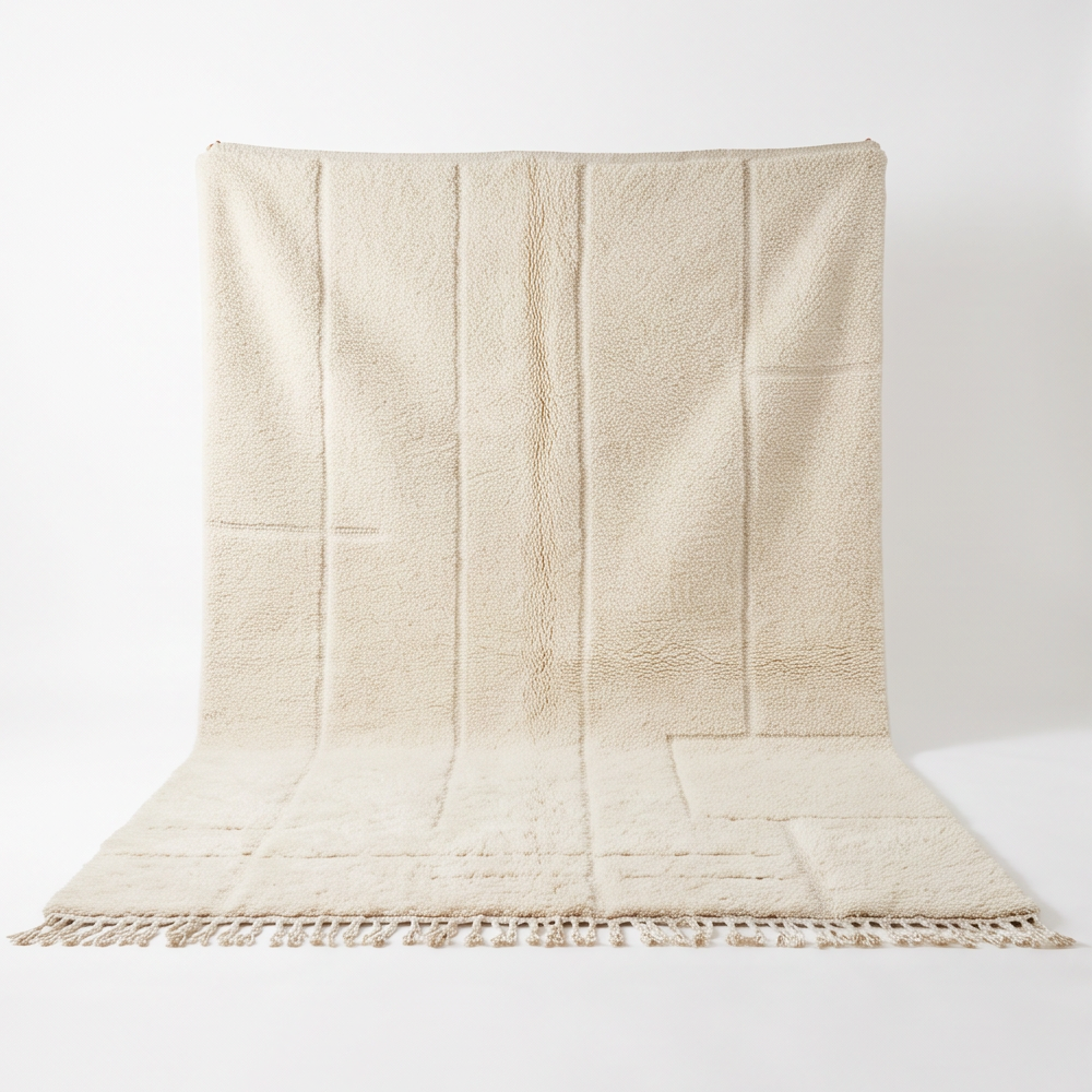 Tapis marocain Béni Ouarain écru 250 x 300 cm, vue de face