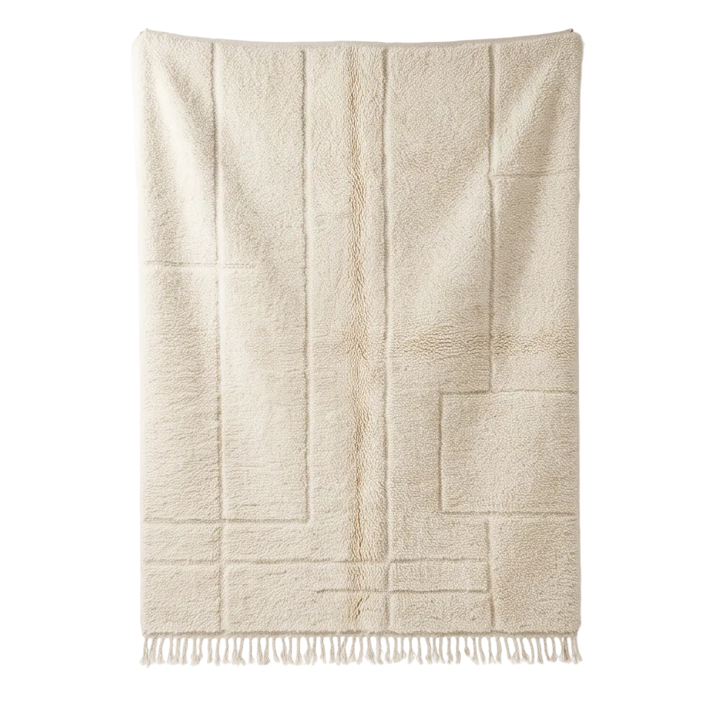 Grand tapis Béni Ouarain écru graphique 250 x 300 cm, vue principale