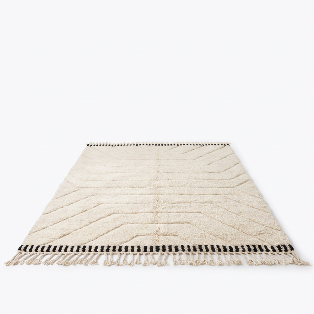 Grand tapis Béni Ouarain écru et noir 250 x 300 cm, vue principale