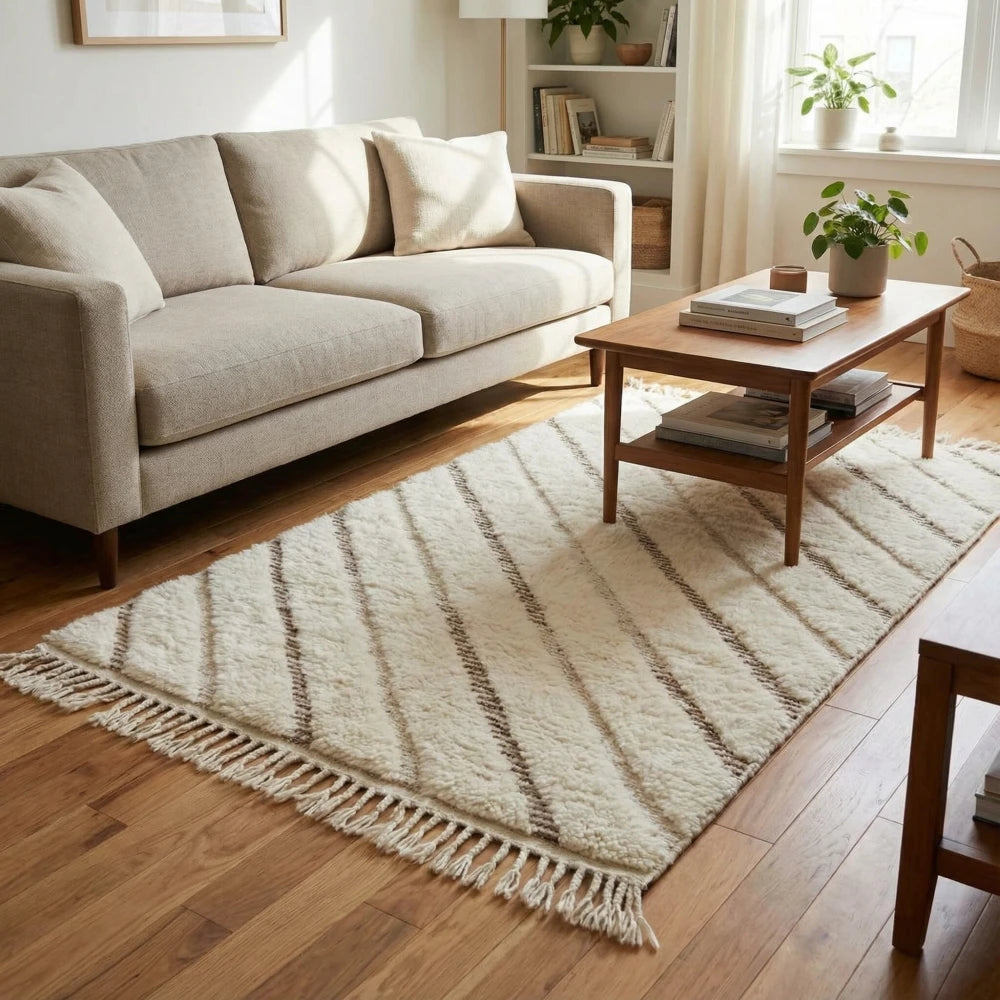 Tapis berbère graphique blanc et noir