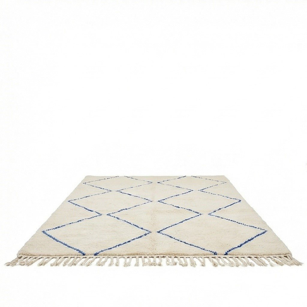 Tapis berbère blanc à losanges bleus