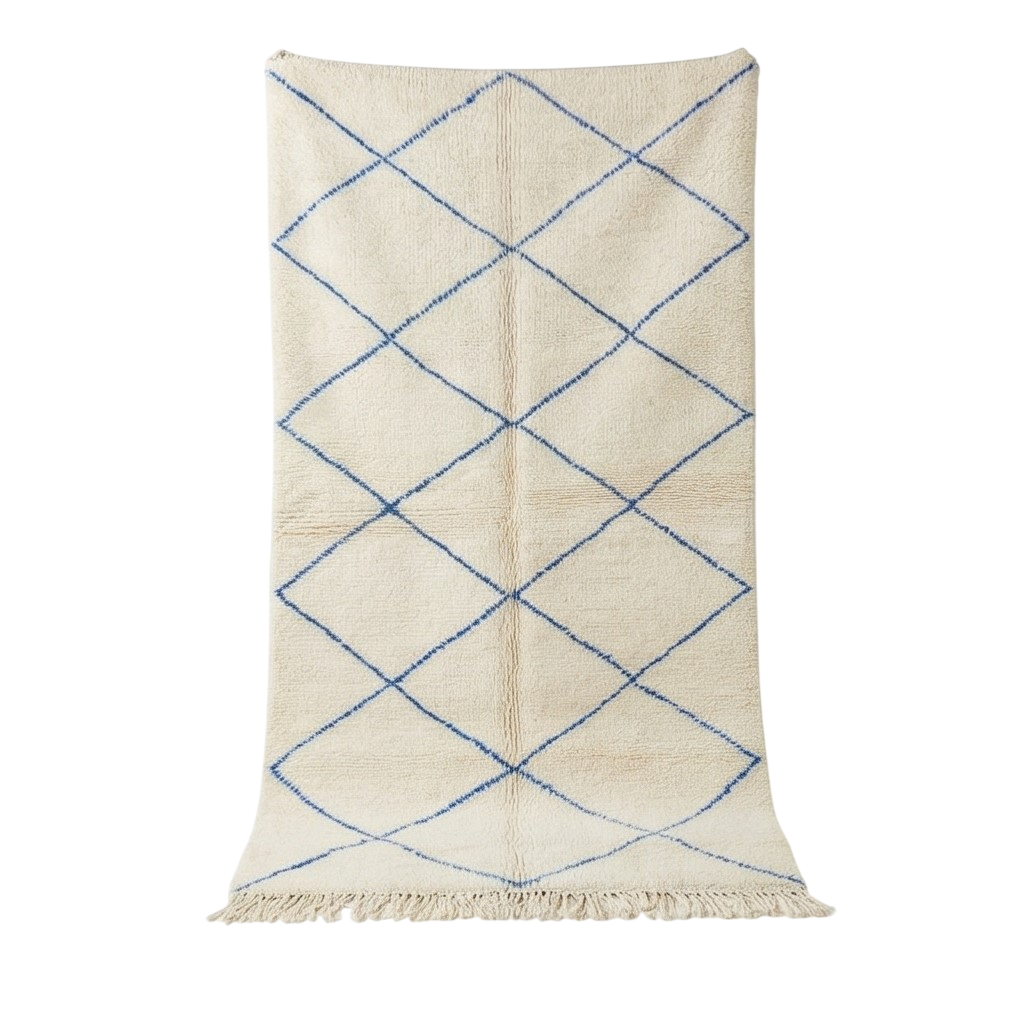 Tapis berbère blanc à losanges bleus 145x265 cm