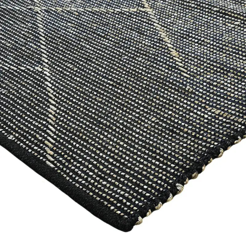 Tapis tribal en coton et jonc de mer noir réversible