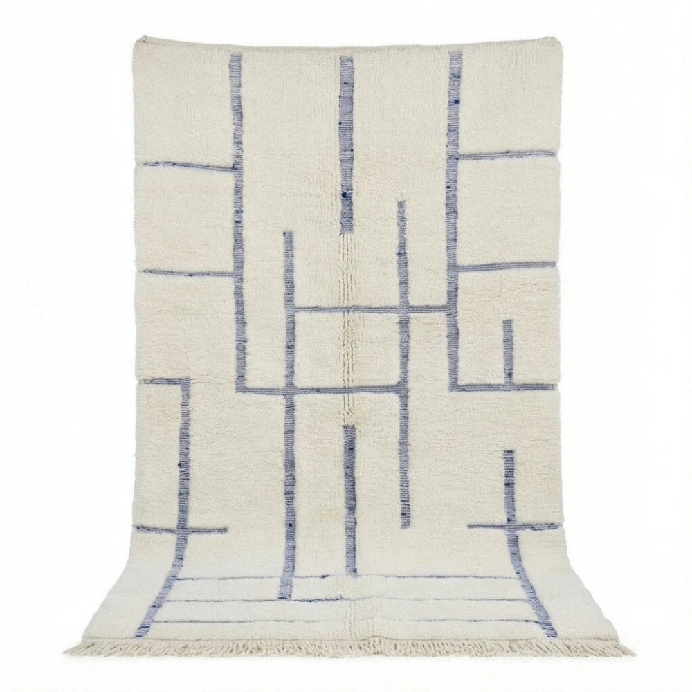 Tapis Berbère laine motif graphique bleu