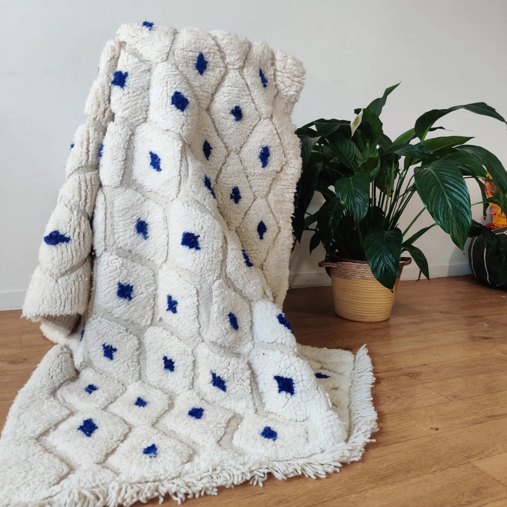 Tapis berbère pois bleu - MAZIR Décoration