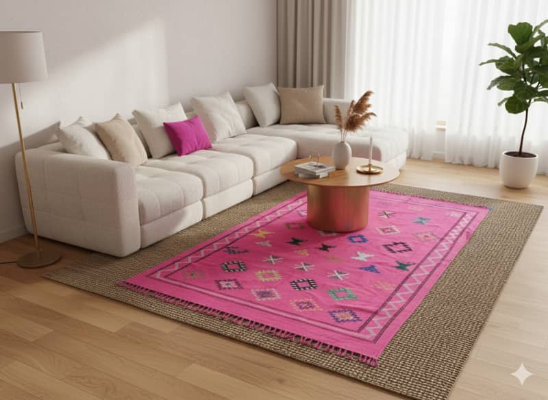 Tapis berbère rose ethnique