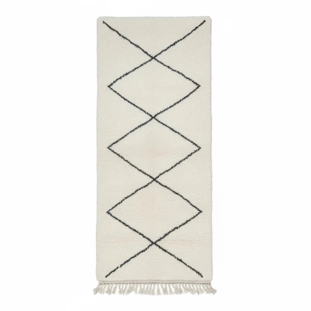 Tapis couloir berbère à losanges Noirs <br> 80x300 cm