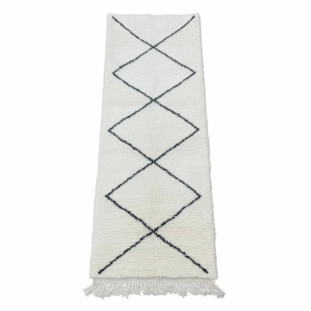 Tapis couloir berbère à losanges Noirs <br> 80x300 cm