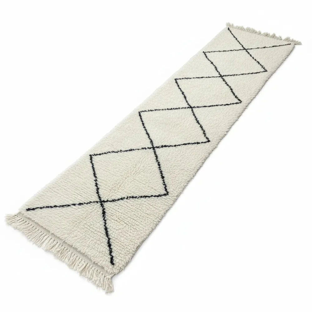 Tapis couloir berbère à losanges Noirs <br> 80x300 cm