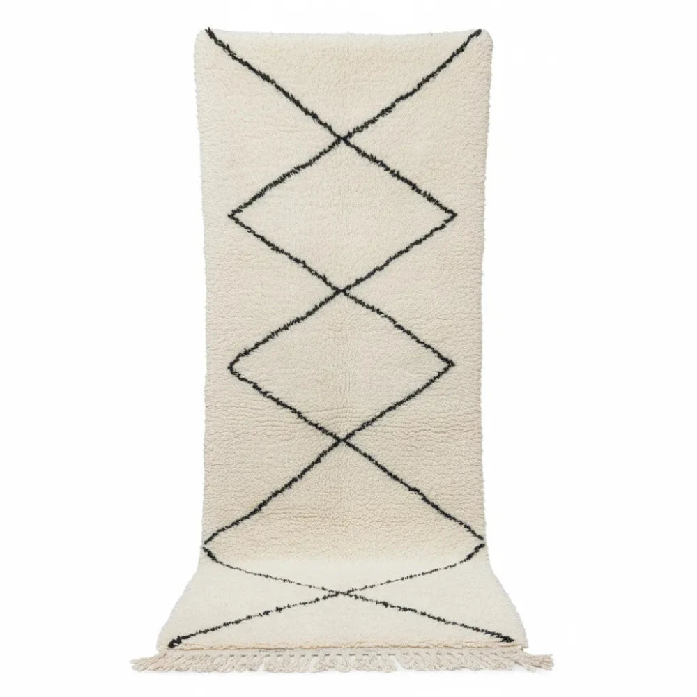 Tapis couloir berbère à losanges Noirs <br> 80x300 cm