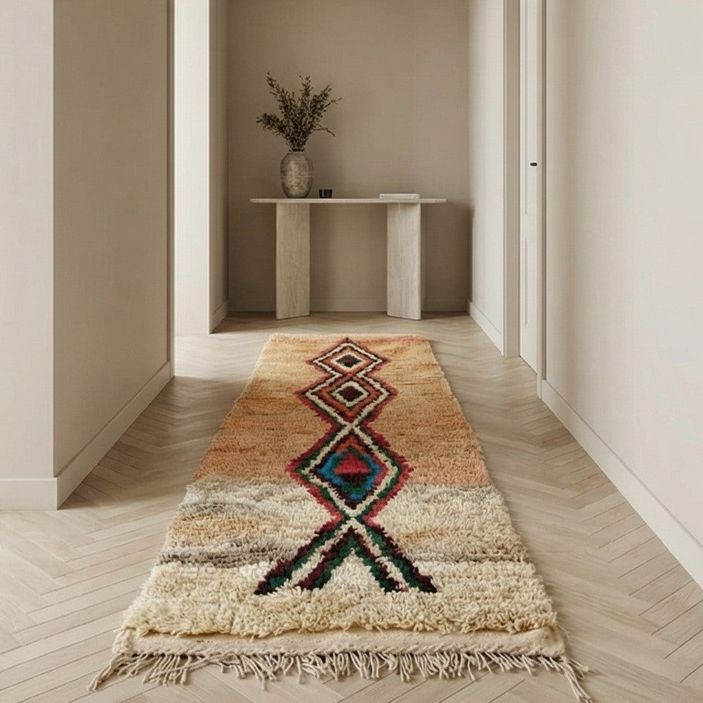 Tapis couloir marocain Boujad beige