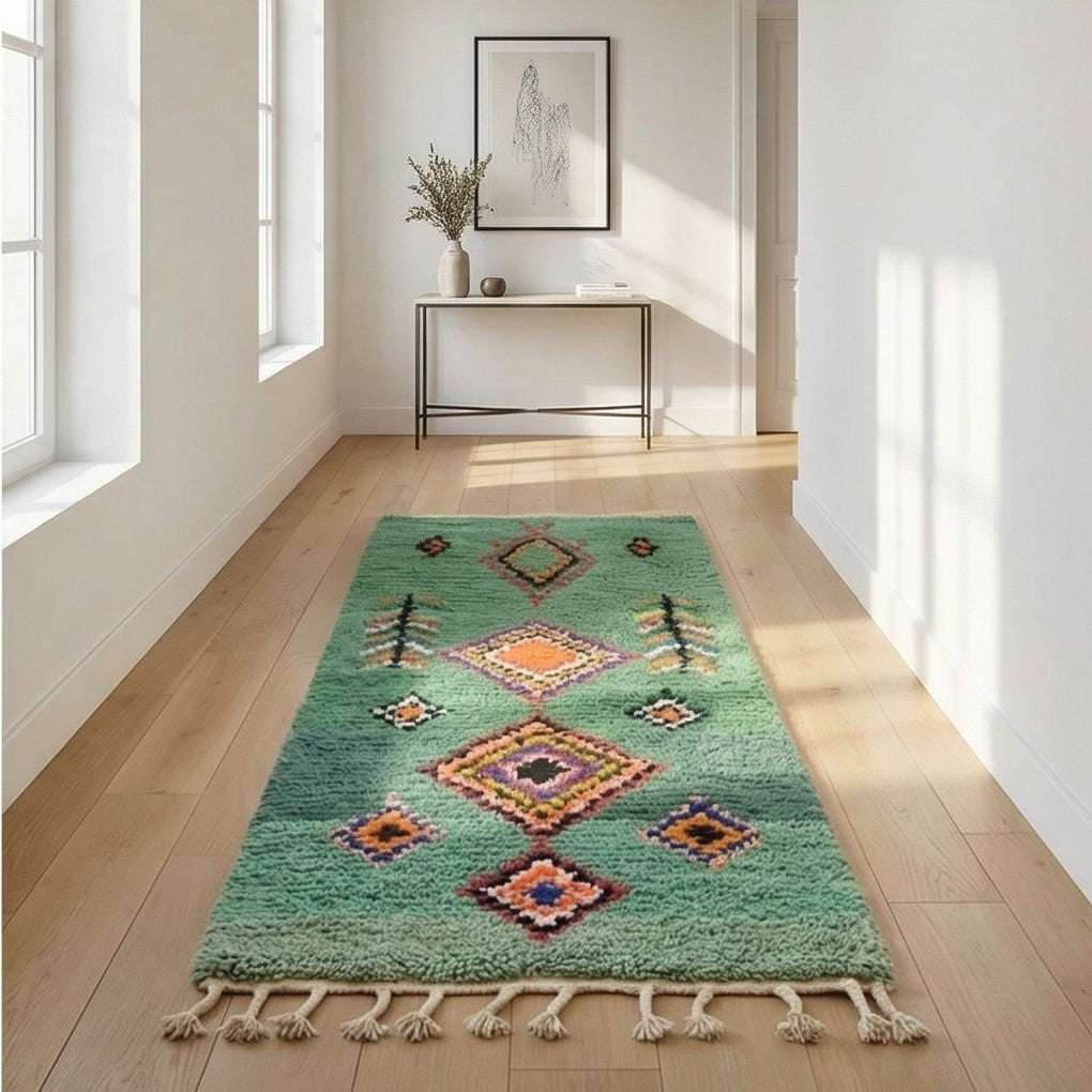 Tapis de Couloir berbère vert bohème