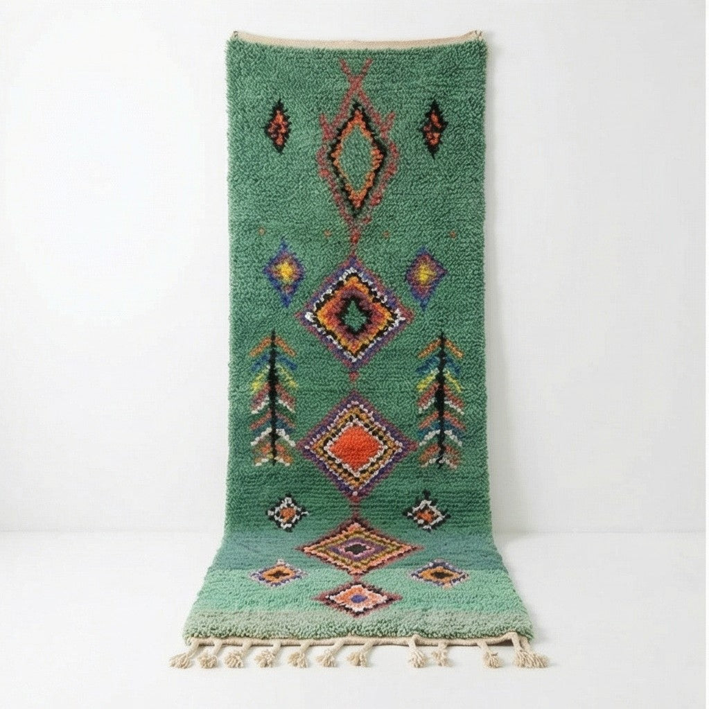 Tapis de Couloir berbère vert bohème