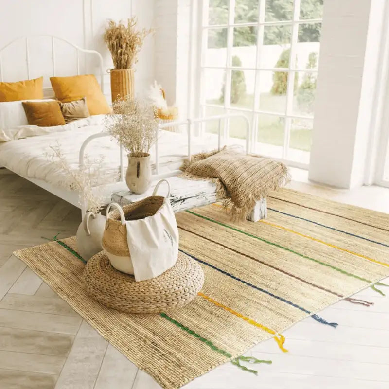 Tapis bohème en jute multicolore