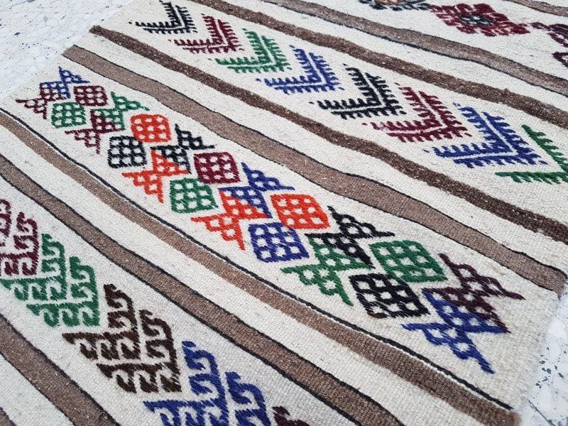 Tapis Kilim Blanc vintage turc | MAZIR