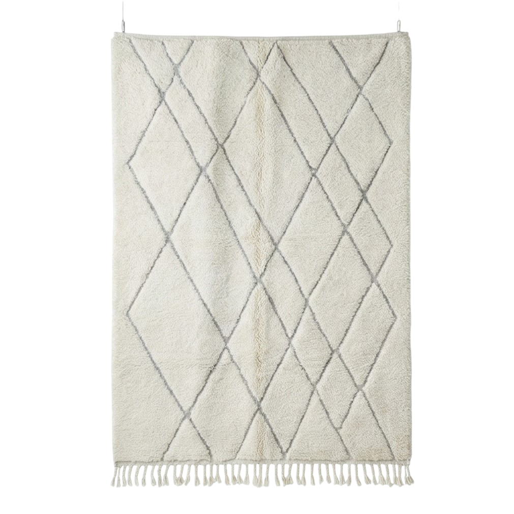 Grand tapis marocain blanc abstrait 200x300 cm