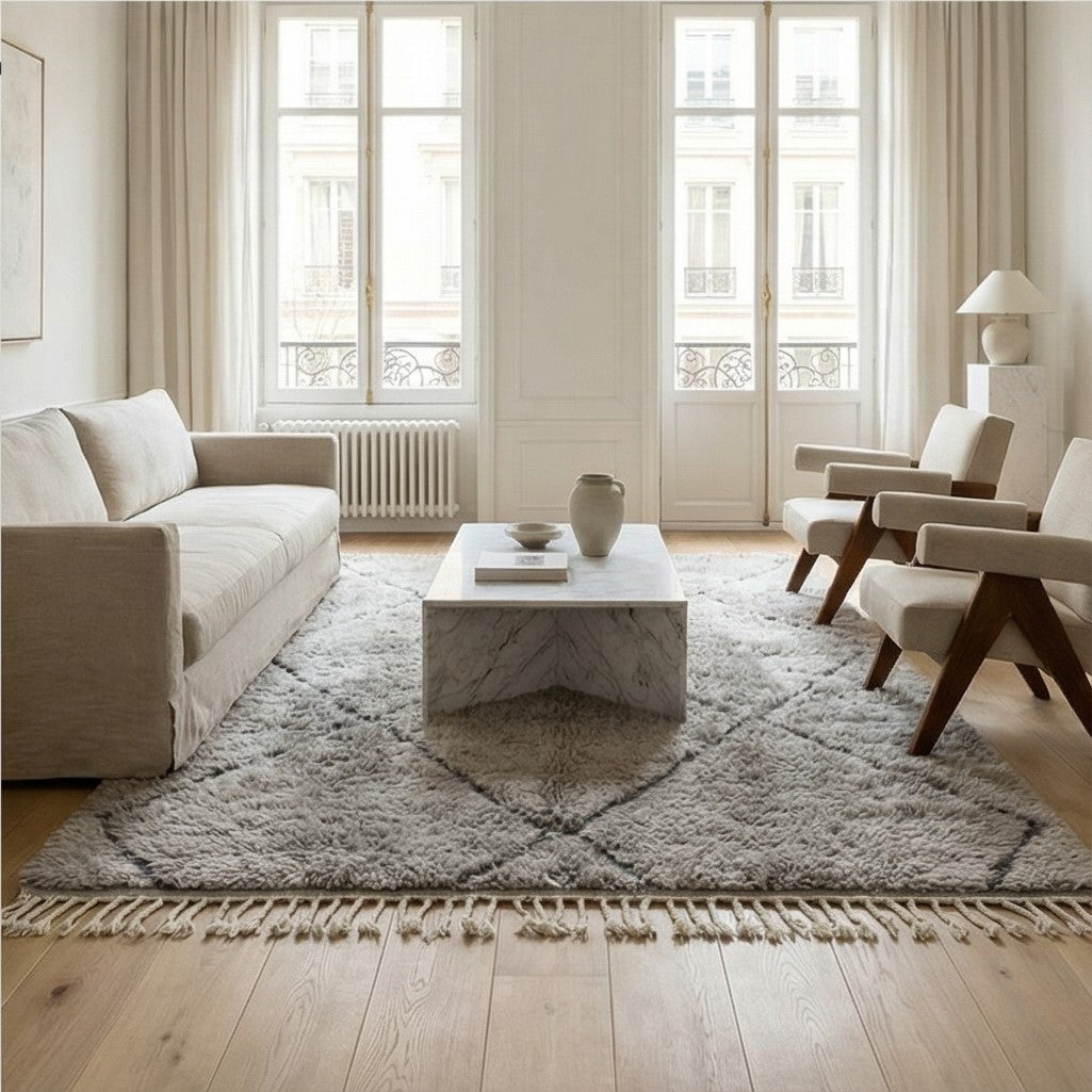 Grand tapis marocain gris à losanges 200x300 cm