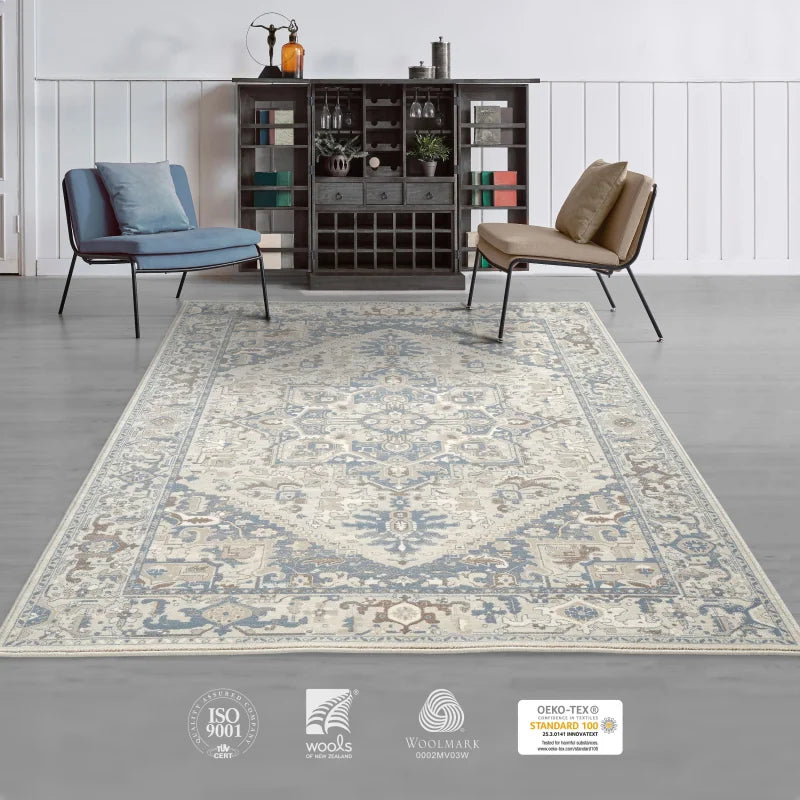 tapis oriental bleu et beige