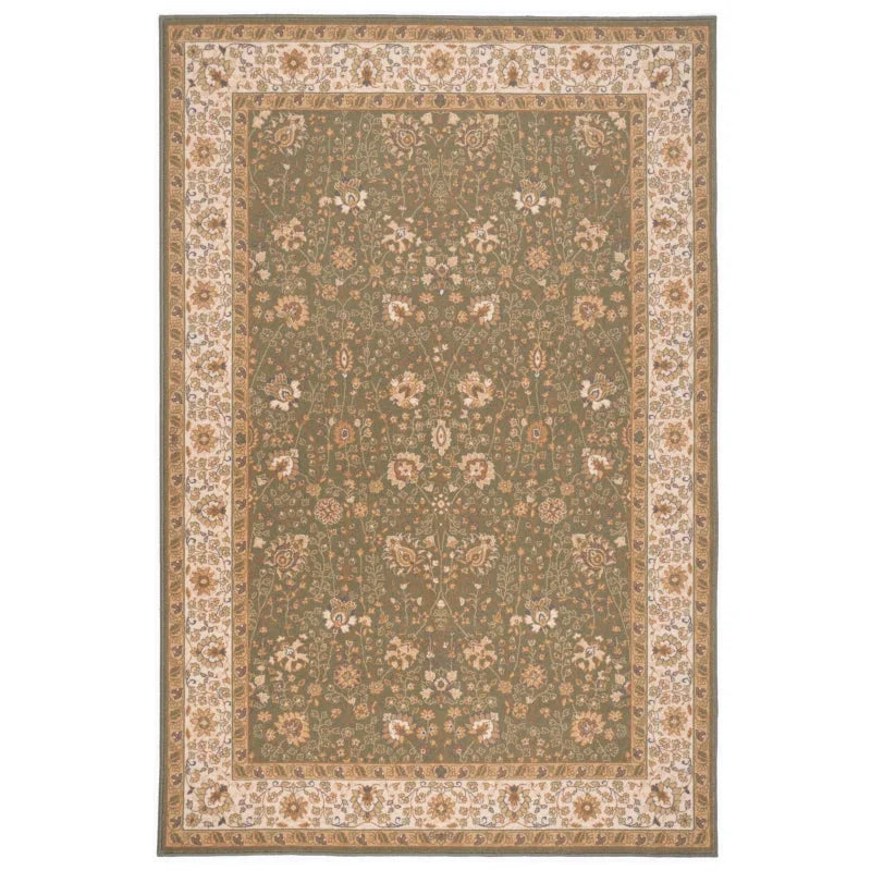 Tapis Main 100% Laine EVAN Vert & Or - Style Oushak Moderne, Dimensions Variables, Fait Main Inde
