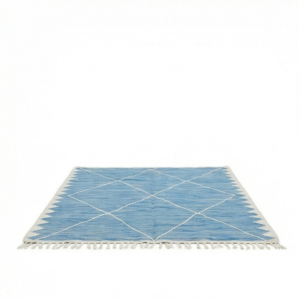 Tapis Zanafi bleu à losanges blancs