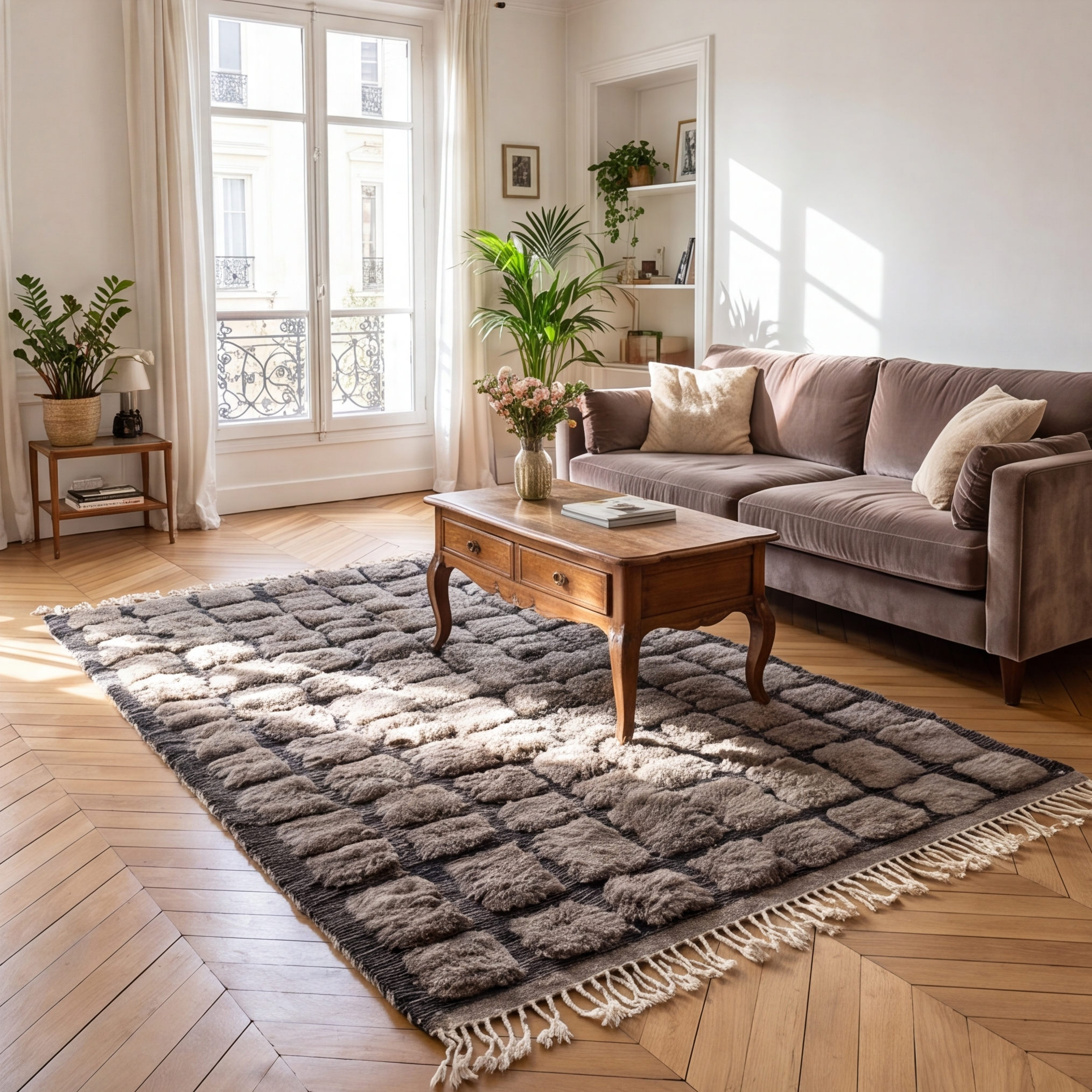 Tapis Mrirt gris anthracite motif pavé relief