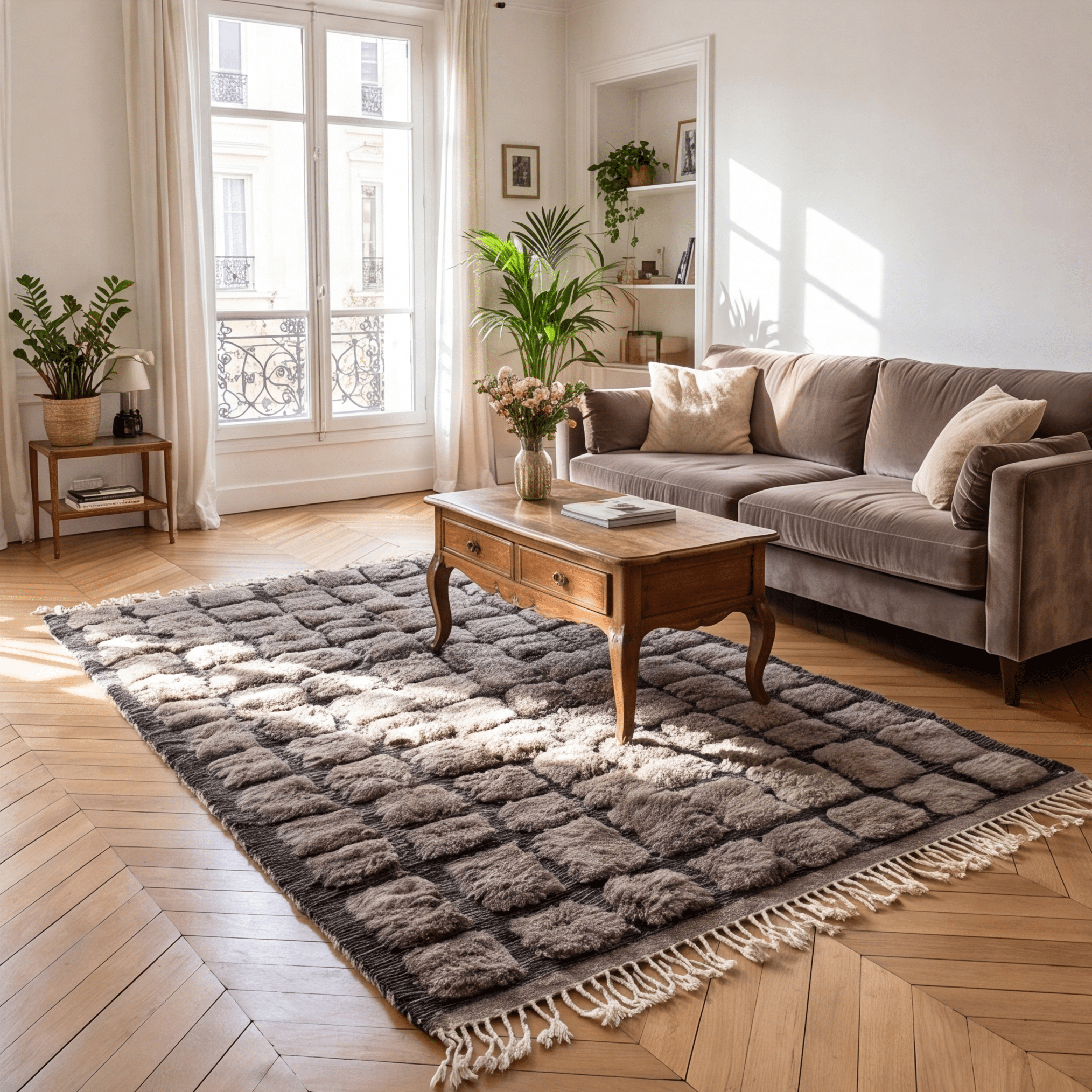 Tapis Mrirt gris anthracite motif pavé relief