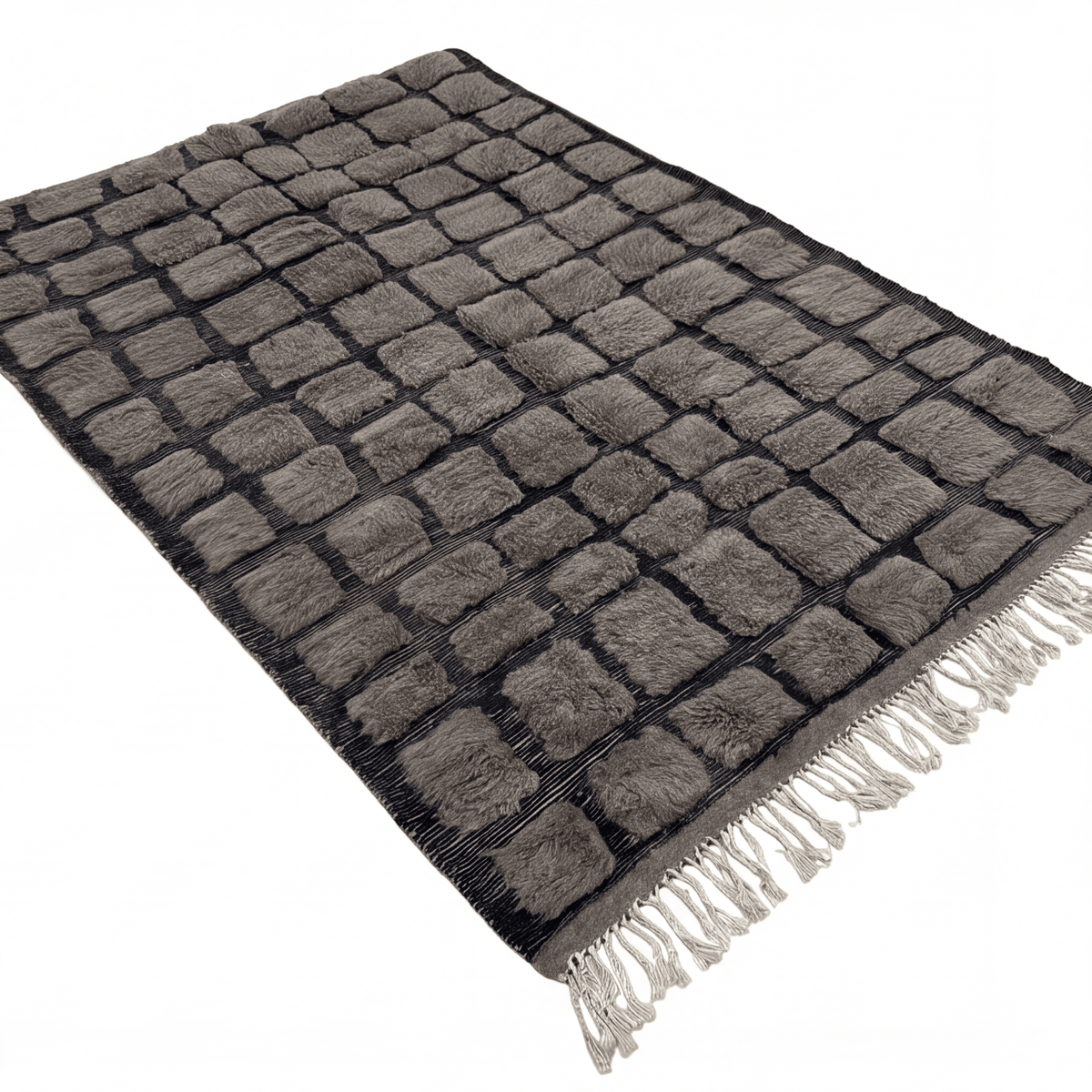 Tapis Mrirt gris anthracite motif pavé relief