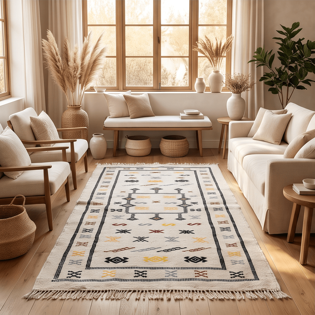 tapis marocain dans un salon epuré