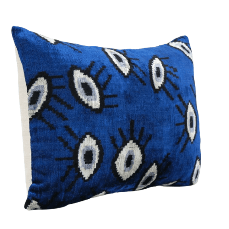 Coussin Ikat Bleu Œil Design fait main