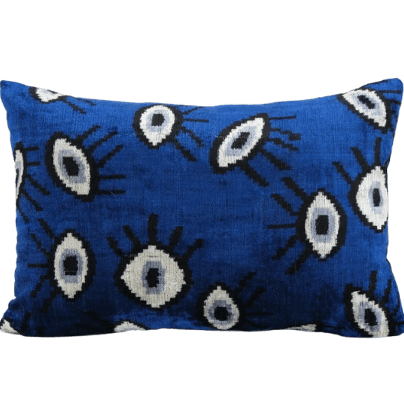 Coussin Ikat Bleu Œil Design