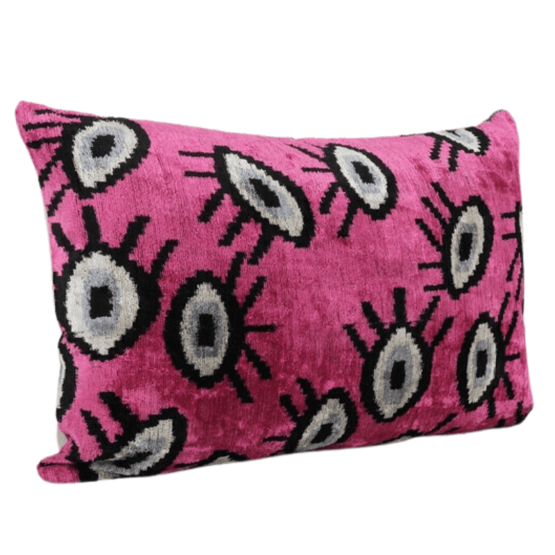 Coussin Ikat rose Œil Design fait main