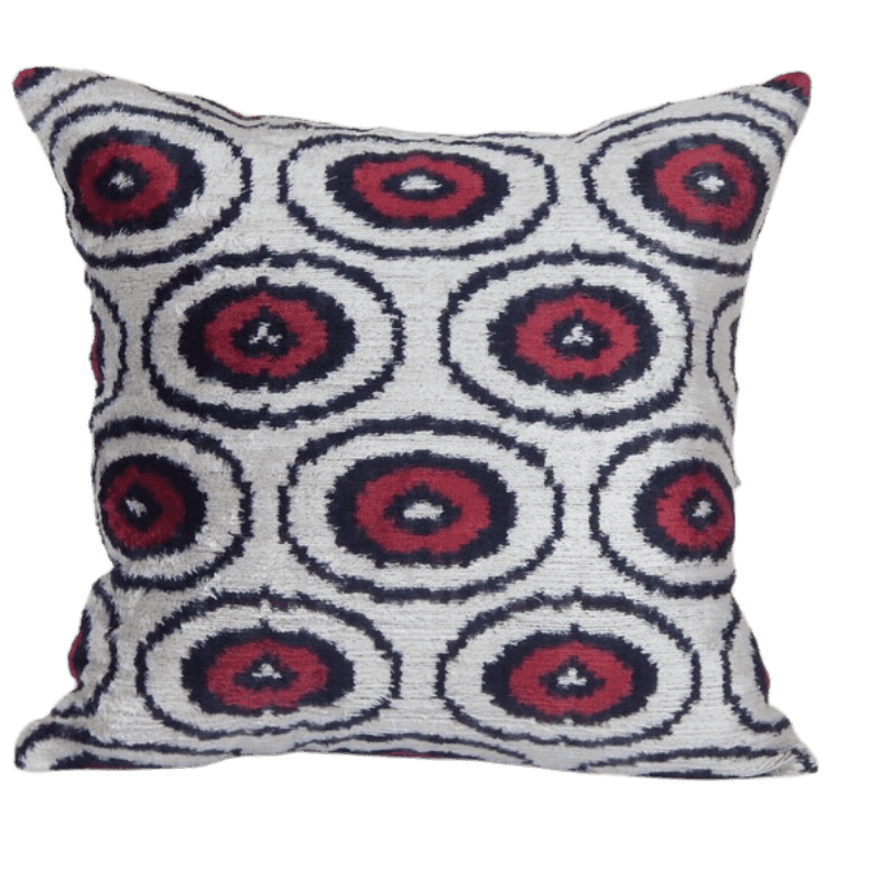 Coussin Ikat Rouge et Noir cercle harmonieux