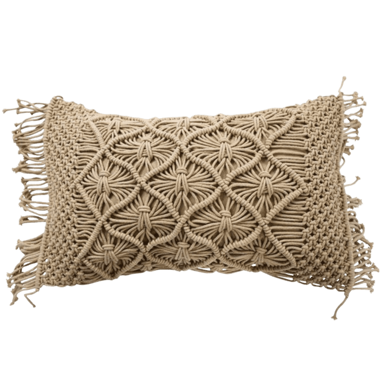 Housse de coussin macramé en rose nude