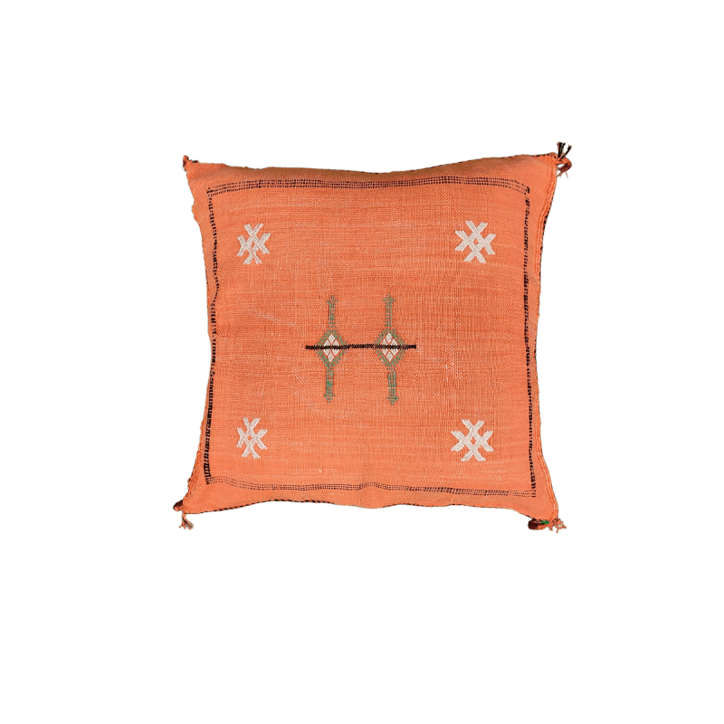 Coussin Sabra Orange Vintage en Soie de Cactus fait main